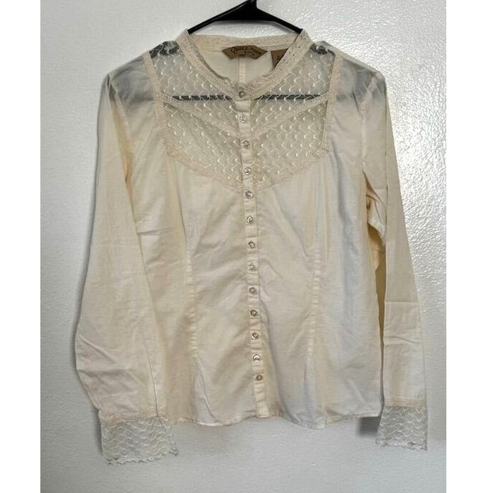 Vintage Ivory Button Up Lace Blouse Top Womens Medium Cottagecore Whimsigoth